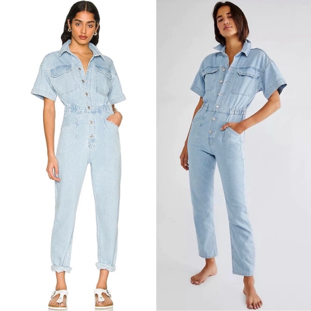 Free People Marci Denim Short Sleeve Coverall Jumpsuit